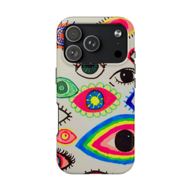 White Neon Evil Eye Psychedelic Pattern Tough Phone Case LavenderCeleste