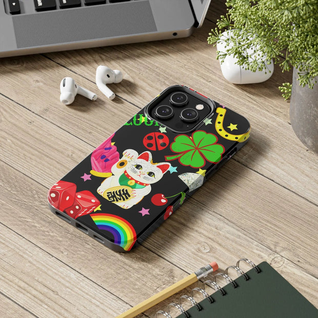 Lucky Symbols Tough Phone Case – 777 Dice Rainbow Maneki Neko Design - LavenderCeleste