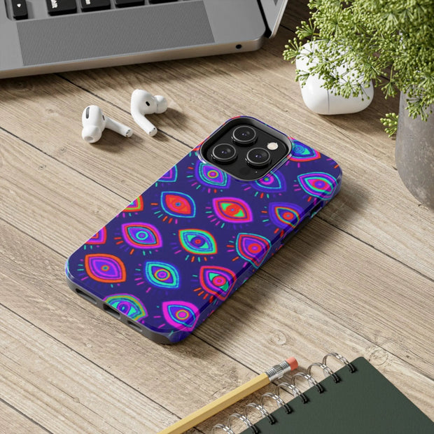 Trippy Neon Evil Eye Protective Tough Phone Case LavenderCeleste