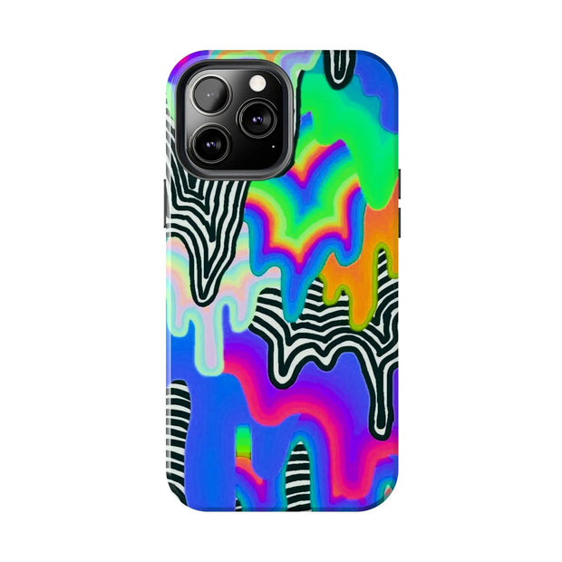 Trippy Technicolor Drip Retro Tough Phone Case LavenderCeleste