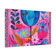 Whimsical Pink Blue Floral Matte Canvas Art - LavenderCeleste