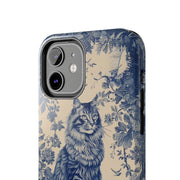 Maine Coon Toile Tough Phone Case – Vintage Blue Floral Cat Pattern - LavenderCeleste