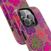 Retro Neon Groovy Flowers Tough Phone Case – 70s Psychedelic Floral Pattern LavenderCeleste