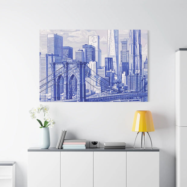 New York City Toile Art – Blue Scenic Skyline Matte Canvas Printify