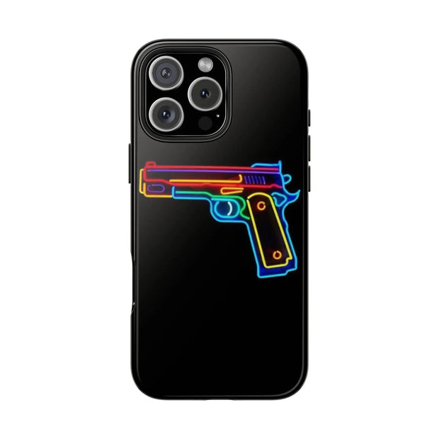 Neon Rainbow Gun Tough Phone Case – Bold Retro Vaporwave Aesthetic Printify