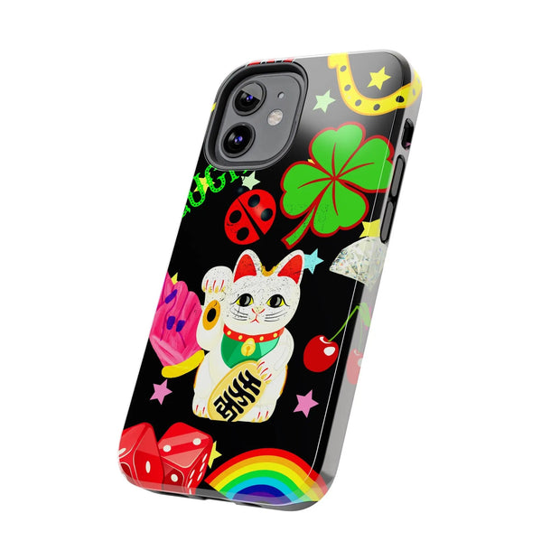Lucky Symbols Tough Phone Case – 777 Dice Rainbow Maneki Neko Design - LavenderCeleste