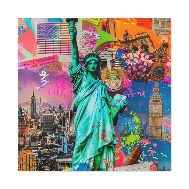 Vibrant New York Collage Matte Canvas – Statue of Liberty Pop Art Printify
