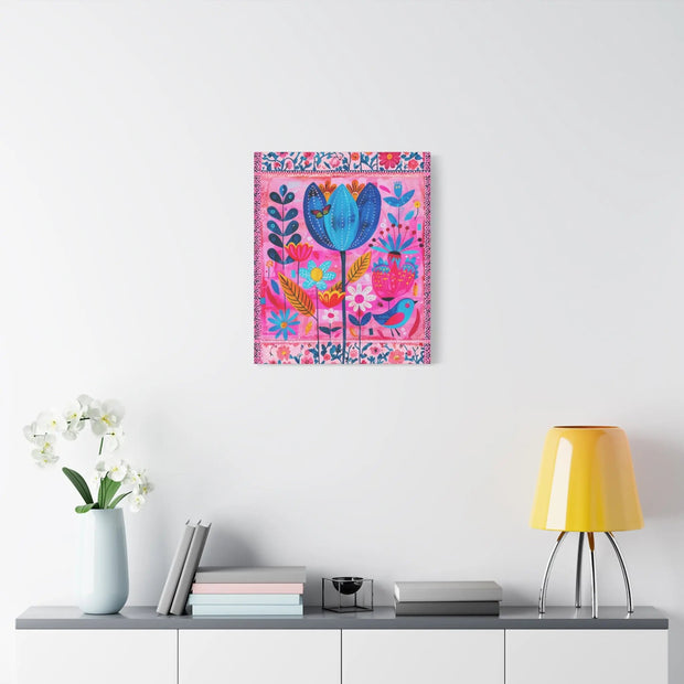 Whimsical Pink Blue Floral Matte Canvas Art LavenderCeleste