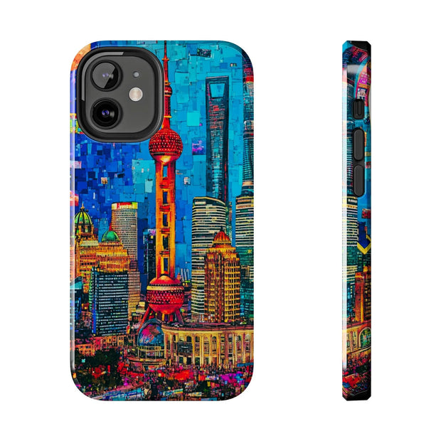 Shanghai Skyline Collage Pop Art Tough Phone Case LavenderCeleste