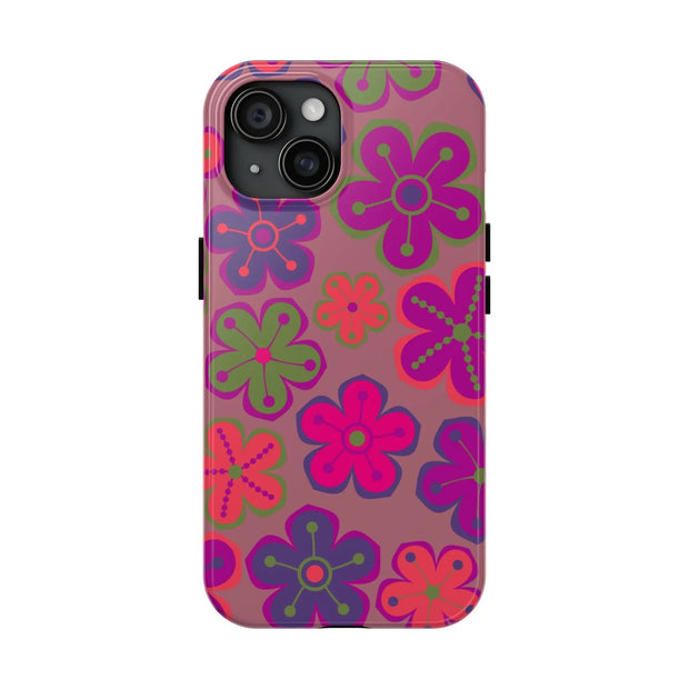 Retro Neon Groovy Flowers Tough Phone Case – 70s Psychedelic Floral Pattern Printify