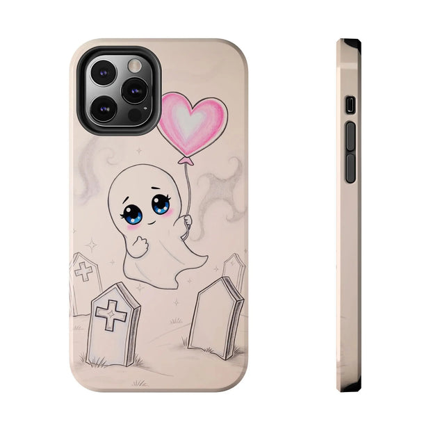 Sad Ghost with Heart Balloon Kawaii Tough Phone Case LavenderCeleste
