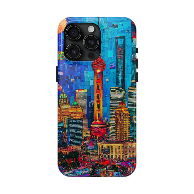 Shanghai Skyline Collage Pop Art Tough Phone Case LavenderCeleste