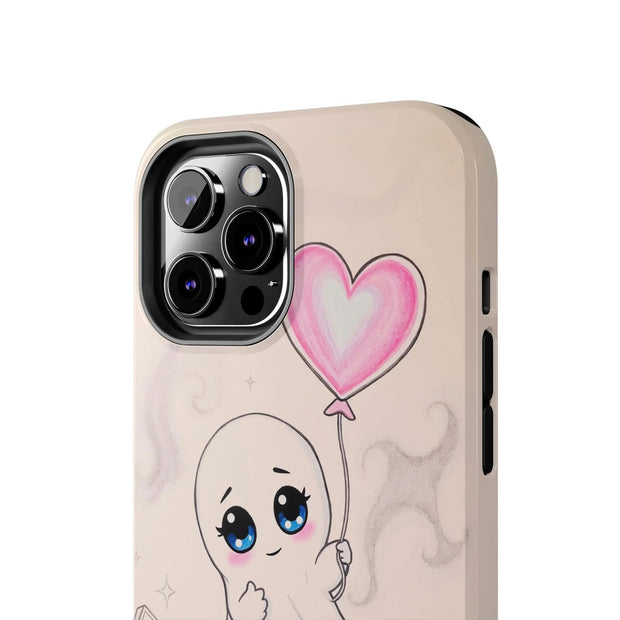 Sad Ghost with Heart Balloon Kawaii Tough Phone Case LavenderCeleste