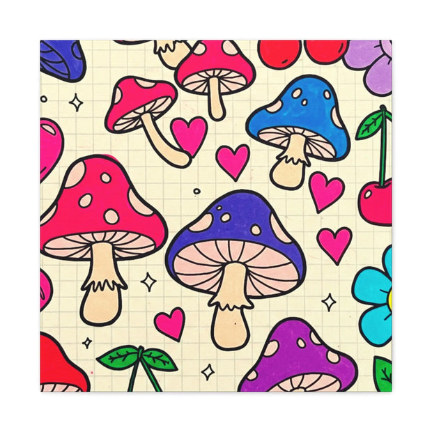 Kawaii Mushroom Cherry Flower Matte Canvas Print LavenderCeleste