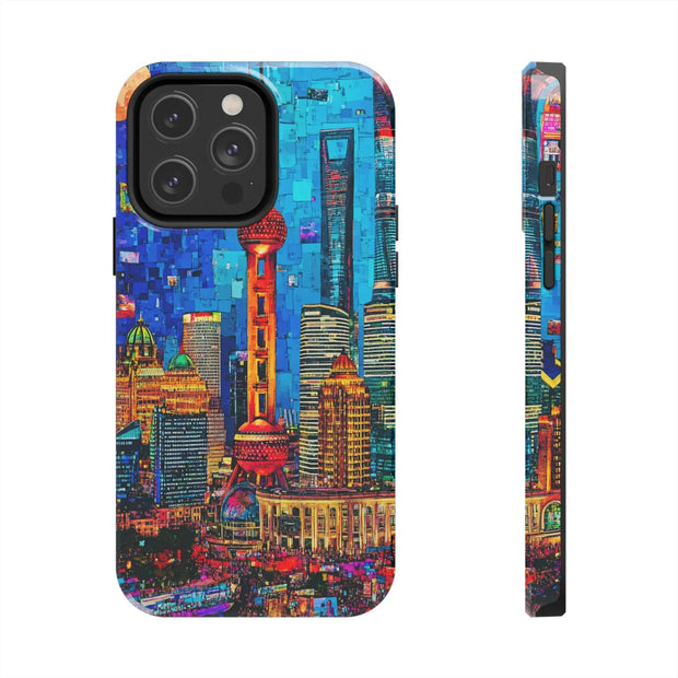 Shanghai Skyline Collage Pop Art Tough Phone Case LavenderCeleste