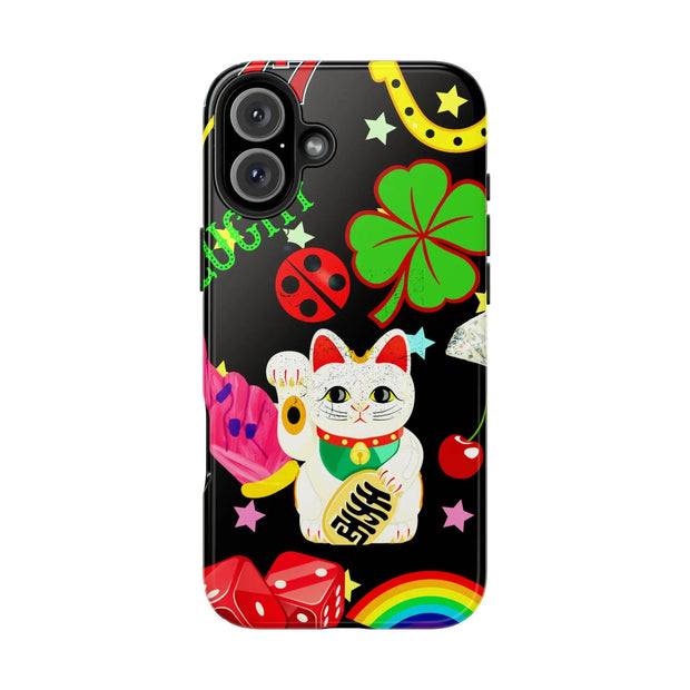 Lucky Symbols Tough Phone Case – 777 Dice Rainbow Maneki Neko Design - LavenderCeleste
