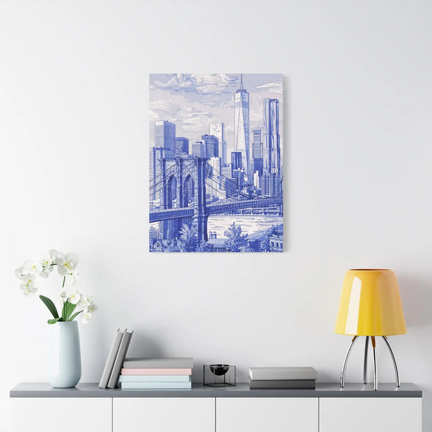 New York City Toile Art – Blue Scenic Skyline Matte Canvas LavenderCeleste