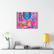 Whimsical Pink Blue Floral Matte Canvas Art - LavenderCeleste