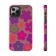 Retro Neon Groovy Flowers Tough Phone Case – 70s Psychedelic Floral Pattern Printify