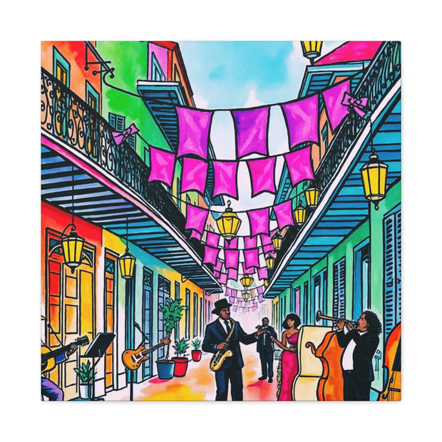 Vibrant New Orleans Jazz Street Matte Canvas – French Quarter Music Scene Printify