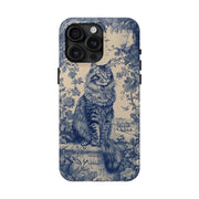 Maine Coon Toile Tough Phone Case – Vintage Blue Floral Cat Pattern - LavenderCeleste