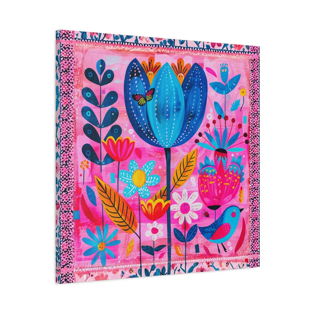 Whimsical Pink Blue Floral Matte Canvas Art LavenderCeleste