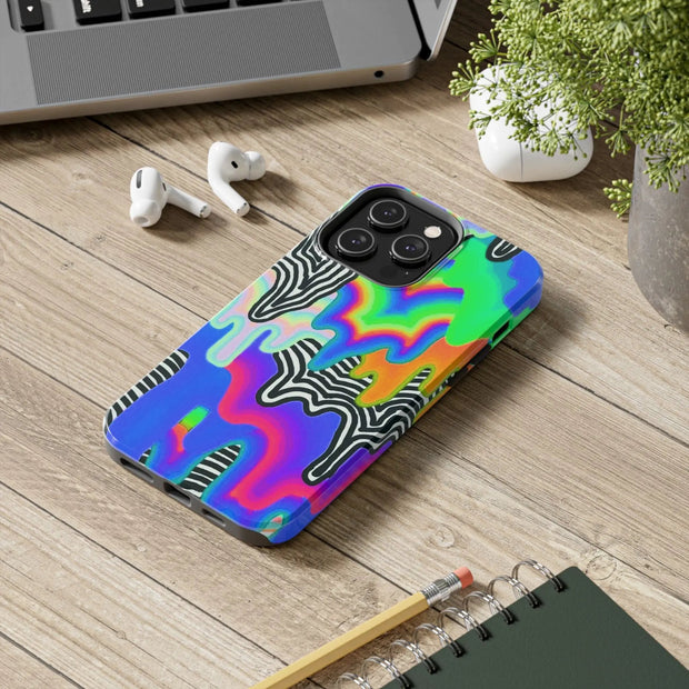 Trippy Technicolor Drip Retro Tough Phone Case LavenderCeleste