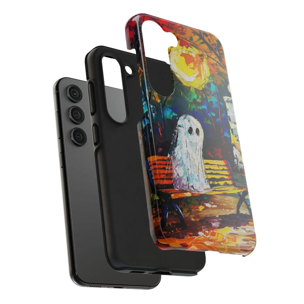 Lonely Ghost Tough Phone Case – Abstract Fall Park Bench Painting
