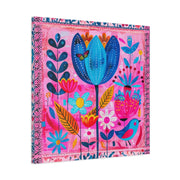 Whimsical Pink Blue Floral Matte Canvas Art LavenderCeleste