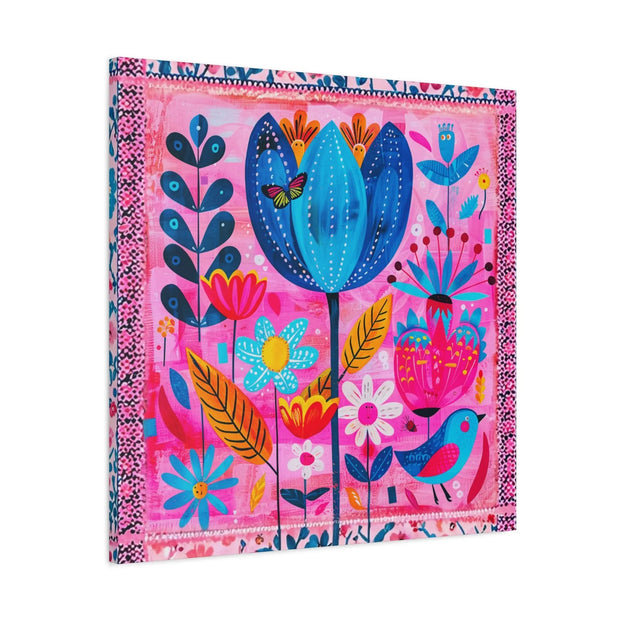 Whimsical Pink Blue Floral Matte Canvas Art LavenderCeleste