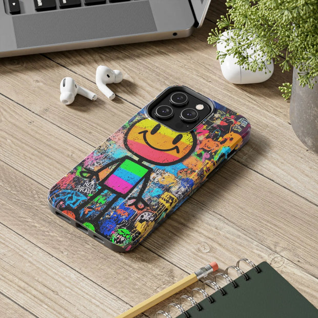 Rainbow Graffiti Smiley Tough Phone Case LavenderCeleste