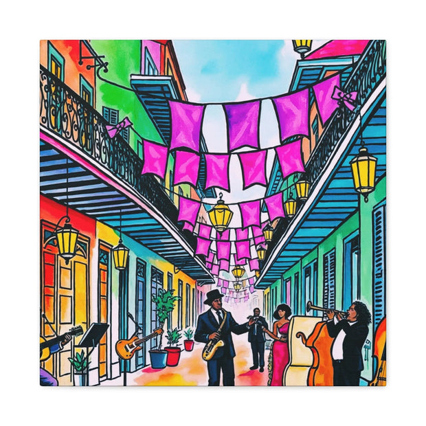 Vibrant New Orleans Jazz Street Matte Canvas – French Quarter Music Scene Printify