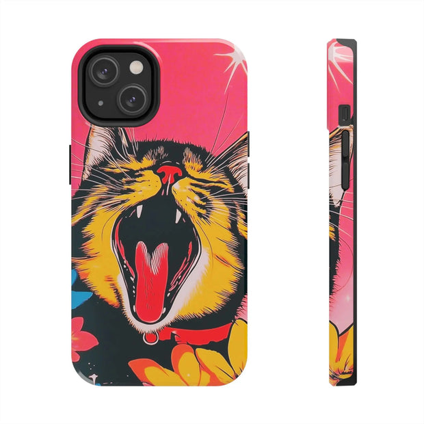 Yawning Cat Pop Art Bright Retro Aesthetic Tough Phone Case LavenderCeleste