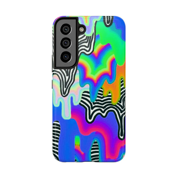 Trippy Technicolor Drip Retro Tough Phone Case LavenderCeleste