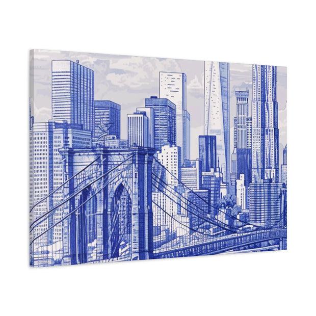 New York City Toile Art – Blue Scenic Skyline Matte Canvas Printify