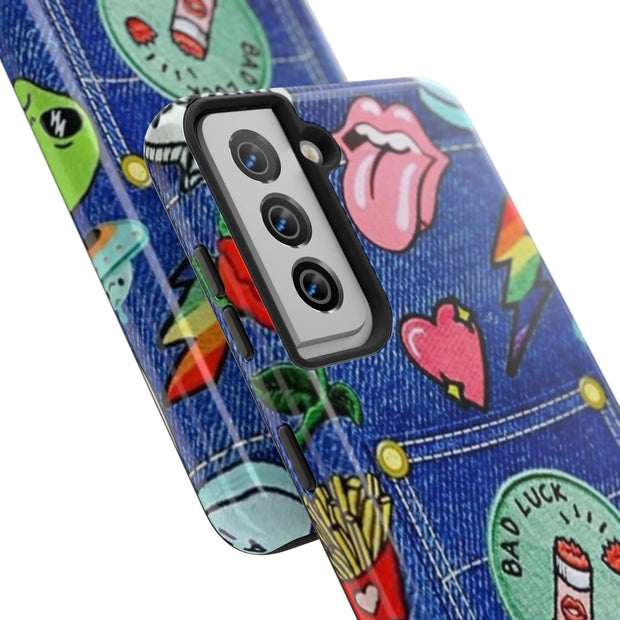 Retro Kidcore Denim Patch Tough Phone Case LavenderCeleste