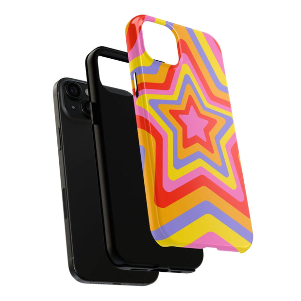 Retro Rainbow Star Groovy Tough Phone Case LavenderCeleste