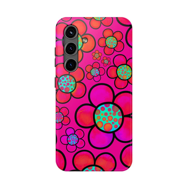 Hot Pink Retro Flower Power Tough Phone Case LavenderCeleste