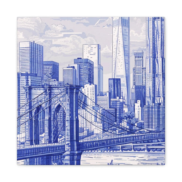New York City Toile Art – Blue Scenic Skyline Matte Canvas Printify