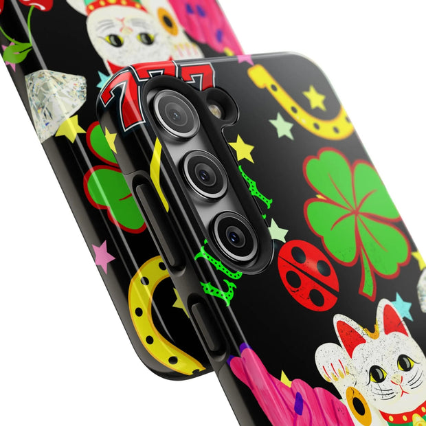 Lucky Symbols Tough Phone Case – 777 Dice Rainbow Maneki Neko Design - LavenderCeleste