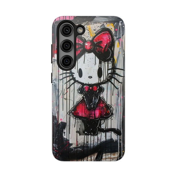 Goth Bow Cat Graffiti Pop Art Tough Phone Case LavenderCeleste