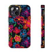 Neon Crochet Floral Tough Phone Case – Vibrant Retro Handmade Pattern Printify