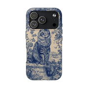 Maine Coon Toile Tough Phone Case – Vintage Blue Floral Cat Pattern - LavenderCeleste
