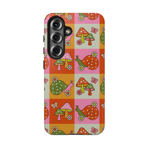 Retro Groovy Snail and Mushroom Tough Phone Case LavenderCeleste