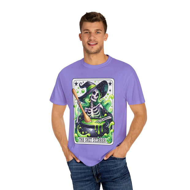 The Shit Stirrer Witch Skeleton Comfort Colors Tee LavenderCeleste
