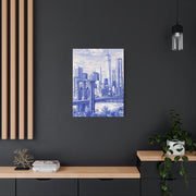 New York City Toile Art – Blue Scenic Skyline Matte Canvas LavenderCeleste
