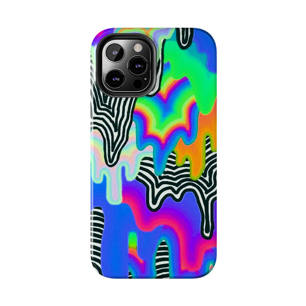 Trippy Technicolor Drip Retro Tough Phone Case LavenderCeleste