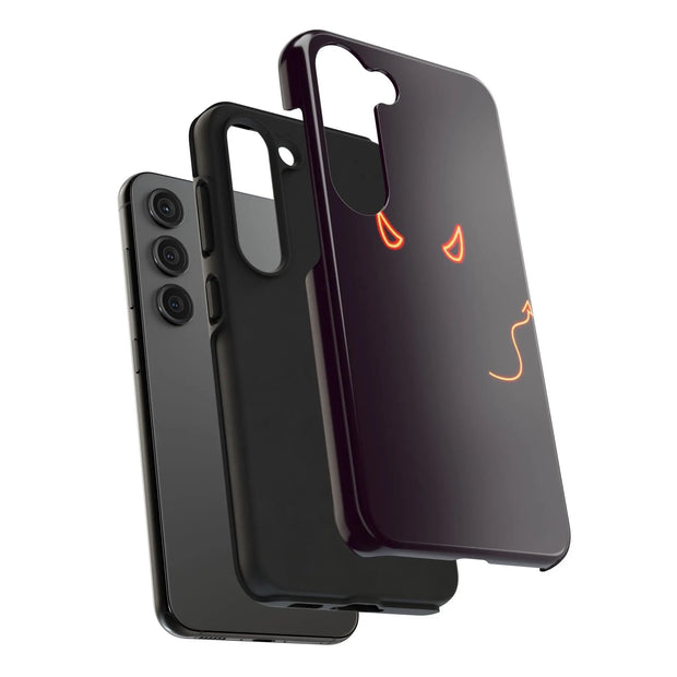 Neon Devil Eyes Tough Phone Case – Minimal Dark Glow Aesthetic LavenderCeleste