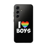 I Love Boys Pride Tough Phone Case – LGBTQ+ Rainbow Heart Design