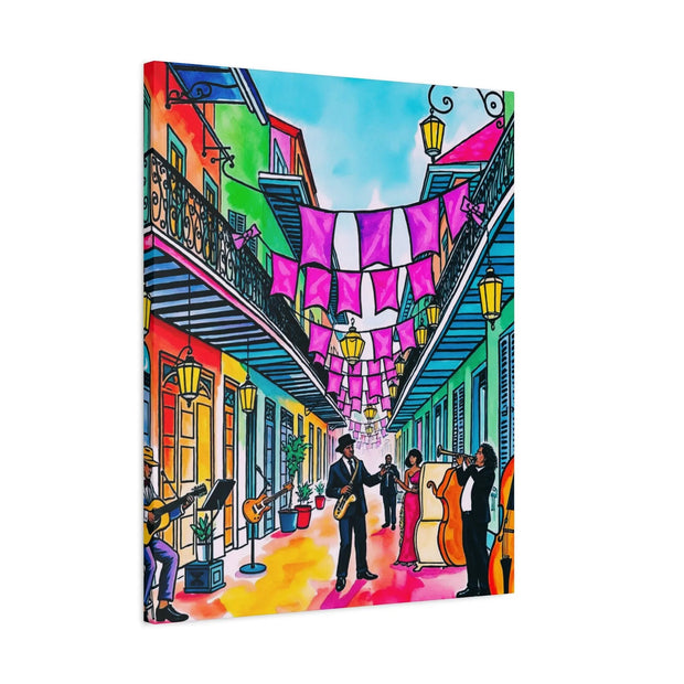 Vibrant New Orleans Jazz Street Matte Canvas – French Quarter Music Scene Printify